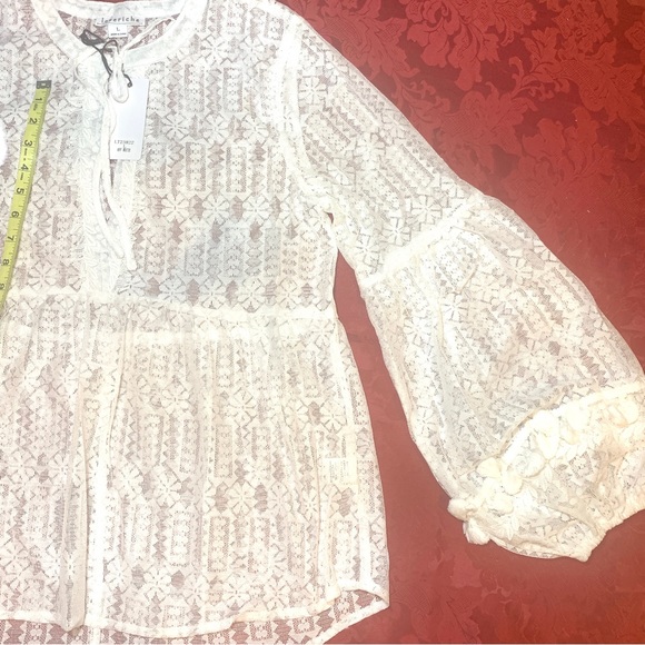 FLASH SALE !  Off White Tie Neck Boho Blouse - Picture 14 of 16